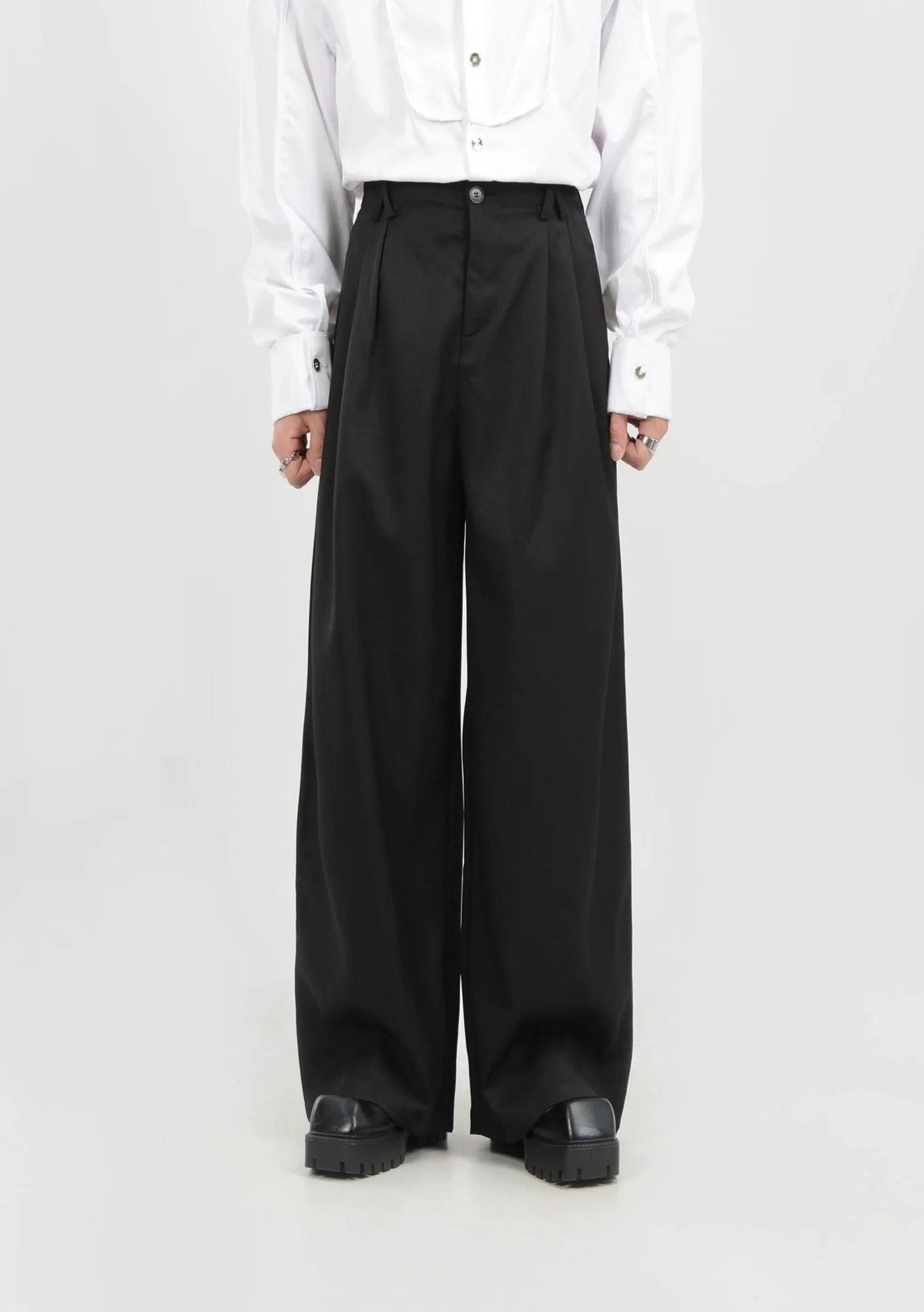 High-Waisted Wide Leg Pleated Lightweight Trousers