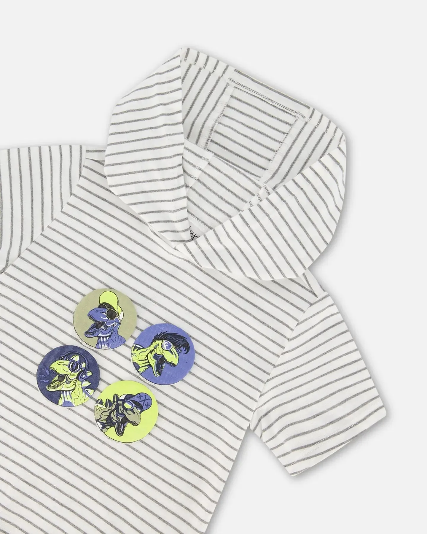 Hooded T-Shirt White And Grey Stripe