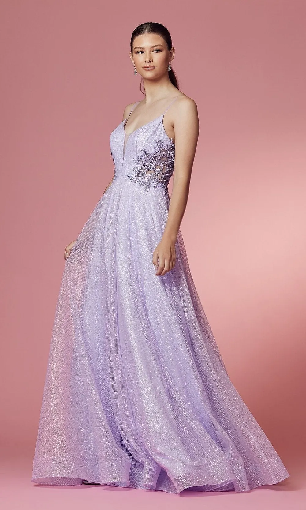 Illusion-Back Long Glitter A-Line Formal Dress