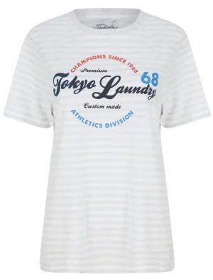 Iris Motif Cotton Jersey Striped T-Shirt in Ice Grey Marl / White - Tokyo Laundry