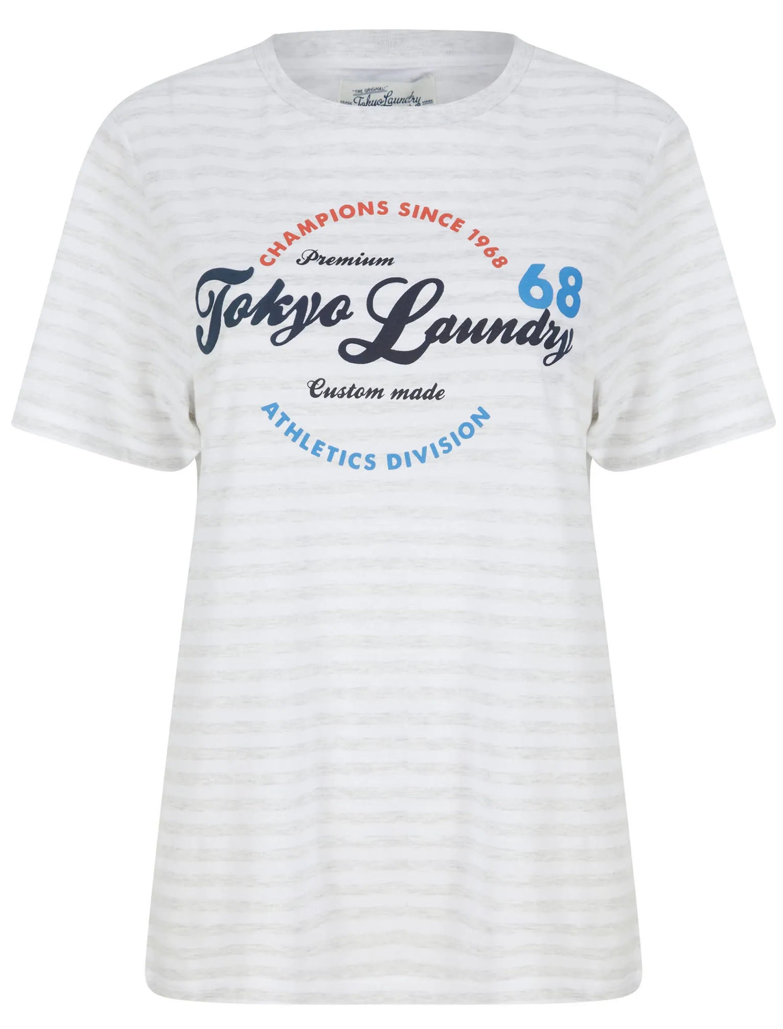 Iris Motif Cotton Jersey Striped T-Shirt in Ice Grey Marl / White - Tokyo Laundry