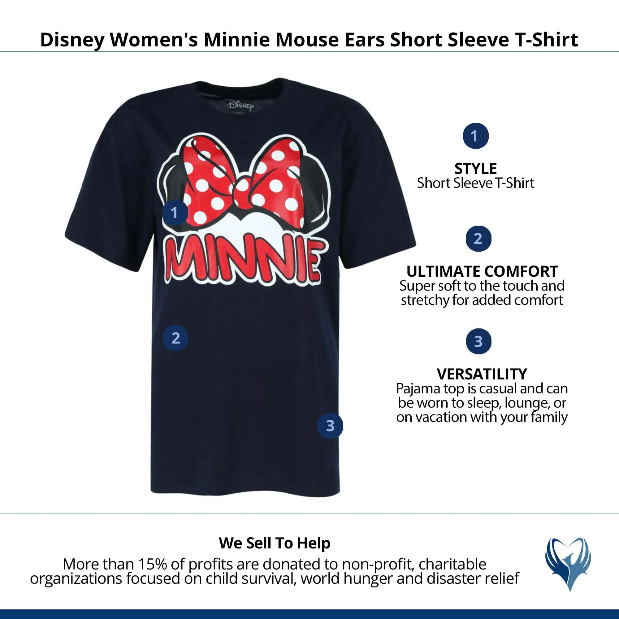 Jerry Leigh Women's Disney Minnie Mouse Ears Short Sleeve T-Shirt