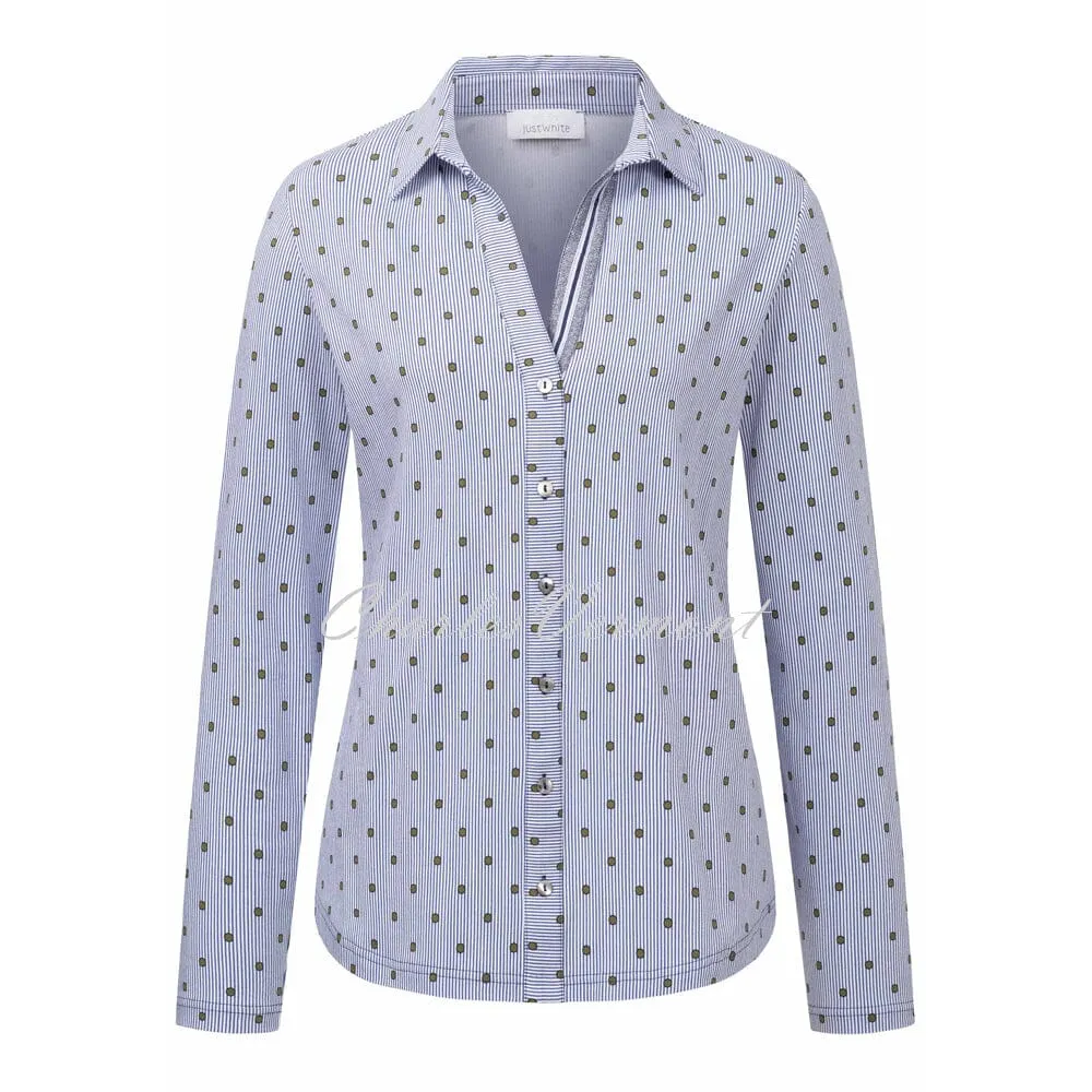 Just White Long Sleeve Printed Blouse – Style J1203