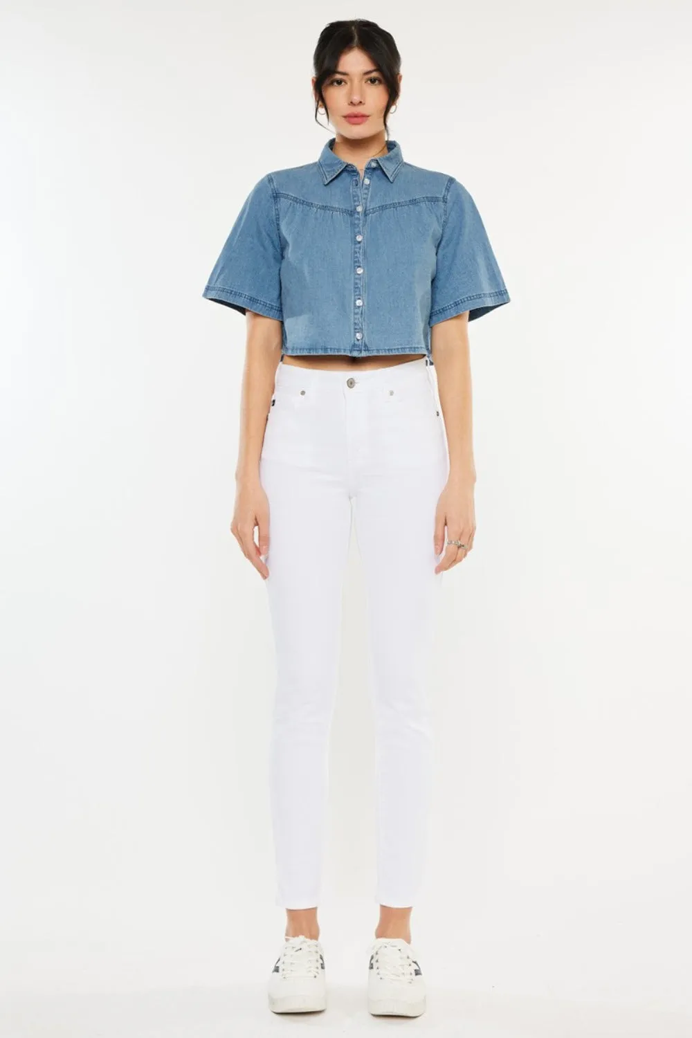 Kancan High Waisted White Denim Skinny Jeans