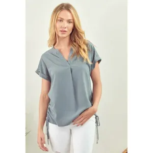 Kim Blue Haze Ruched Tie Top