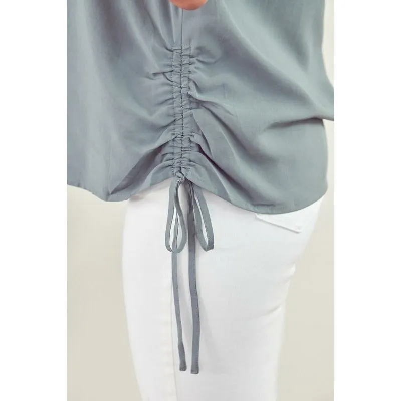 Kim Blue Haze Ruched Tie Top