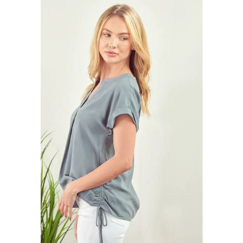 Kim Blue Haze Ruched Tie Top
