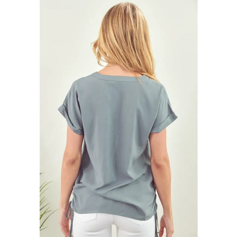 Kim Blue Haze Ruched Tie Top