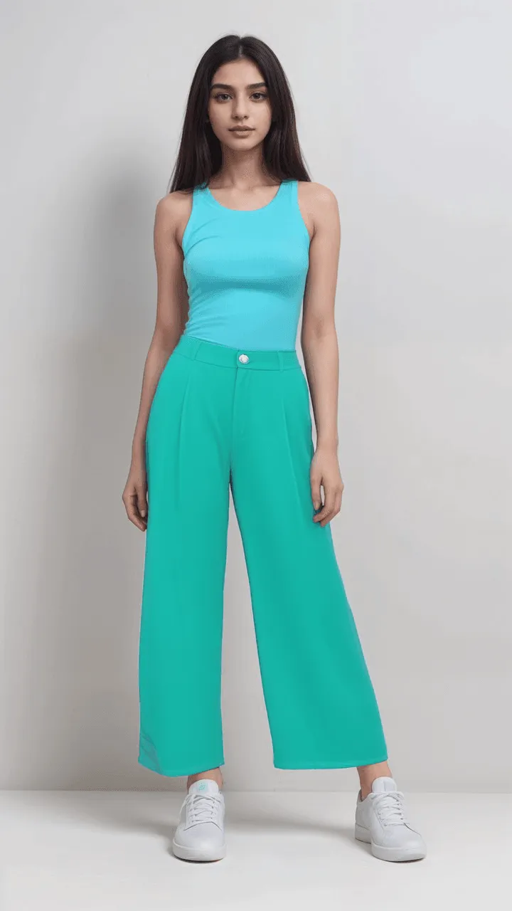 Kume Green High Rise Wide Leg Pants