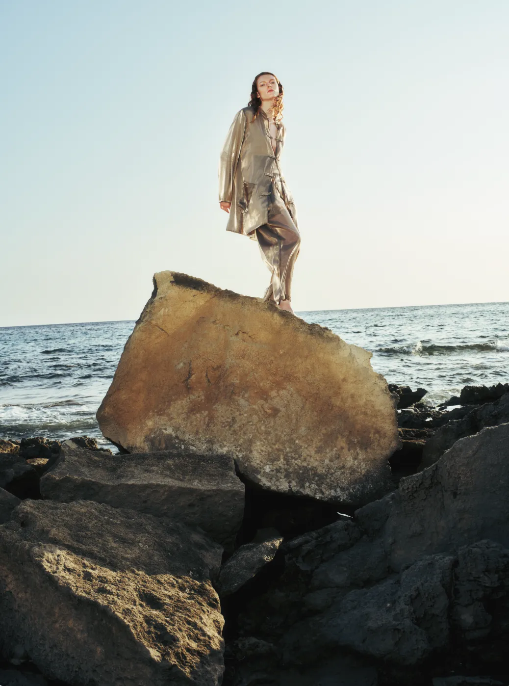 Liquid Gold Pleated Trousers in Silk Cotton