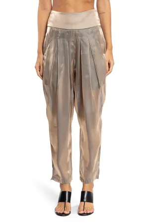 Liquid Gold Pleated Trousers in Silk Cotton