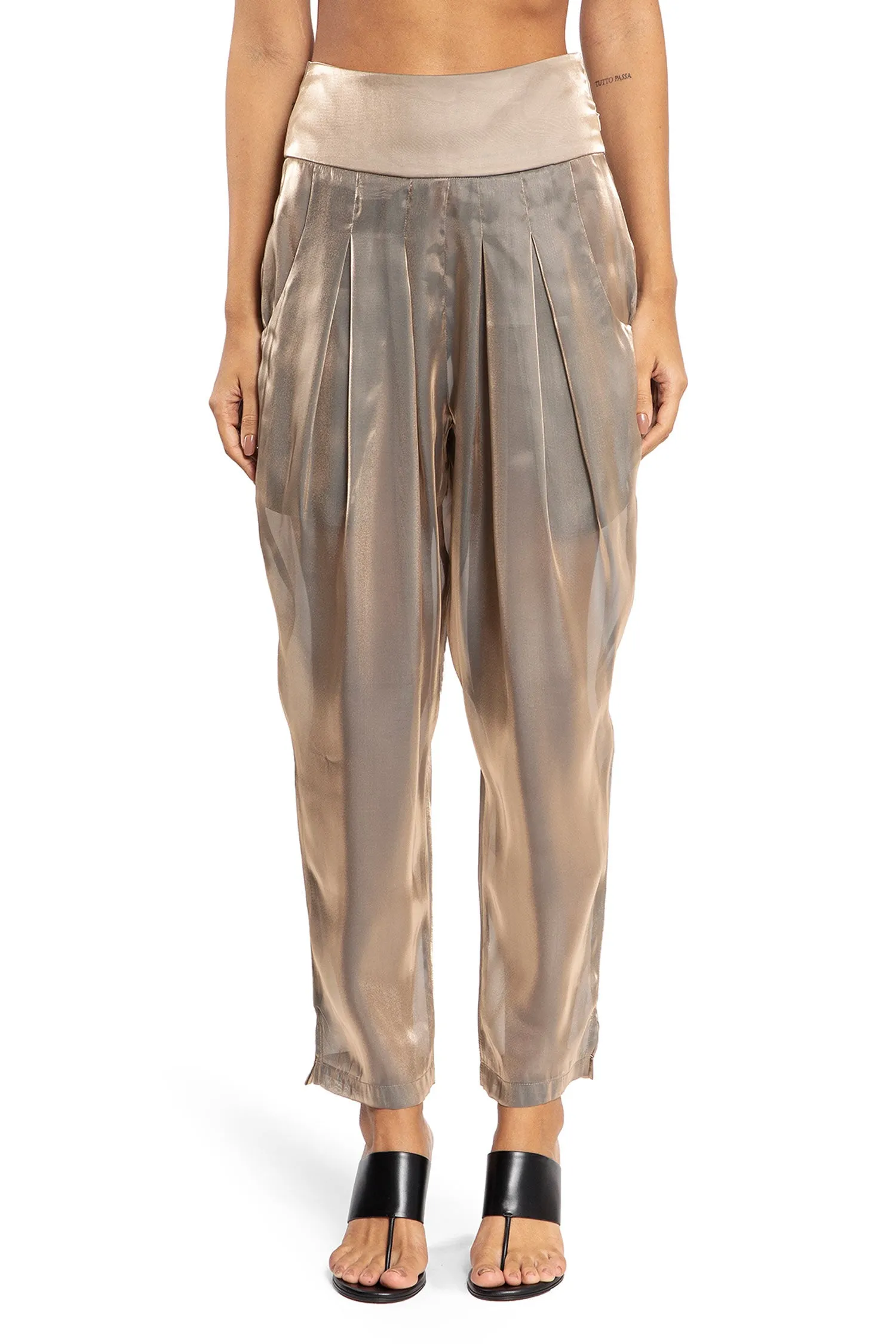 Liquid Gold Pleated Trousers in Silk Cotton