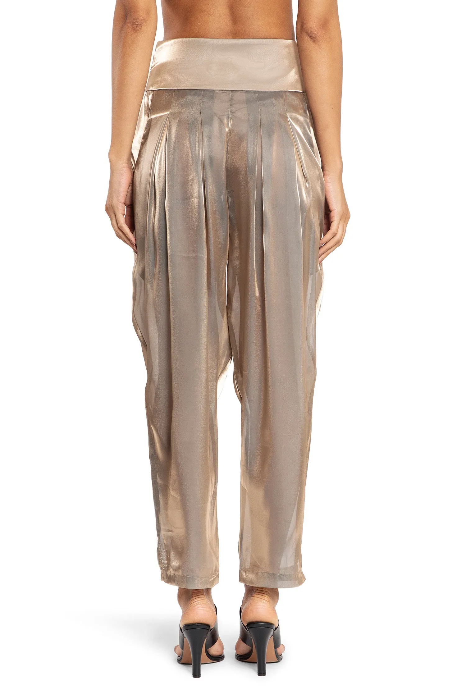 Liquid Gold Pleated Trousers in Silk Cotton