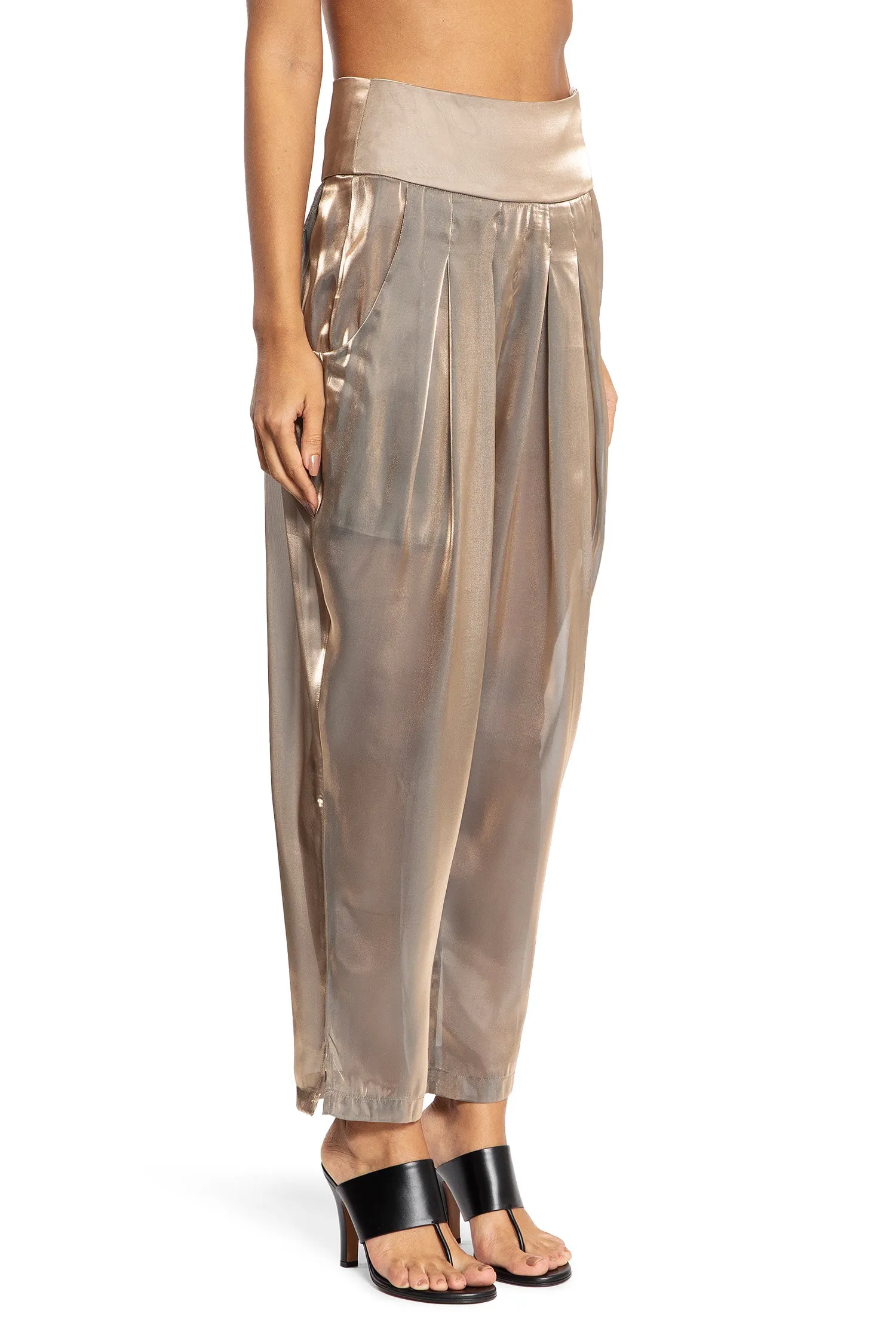 Liquid Gold Pleated Trousers in Silk Cotton