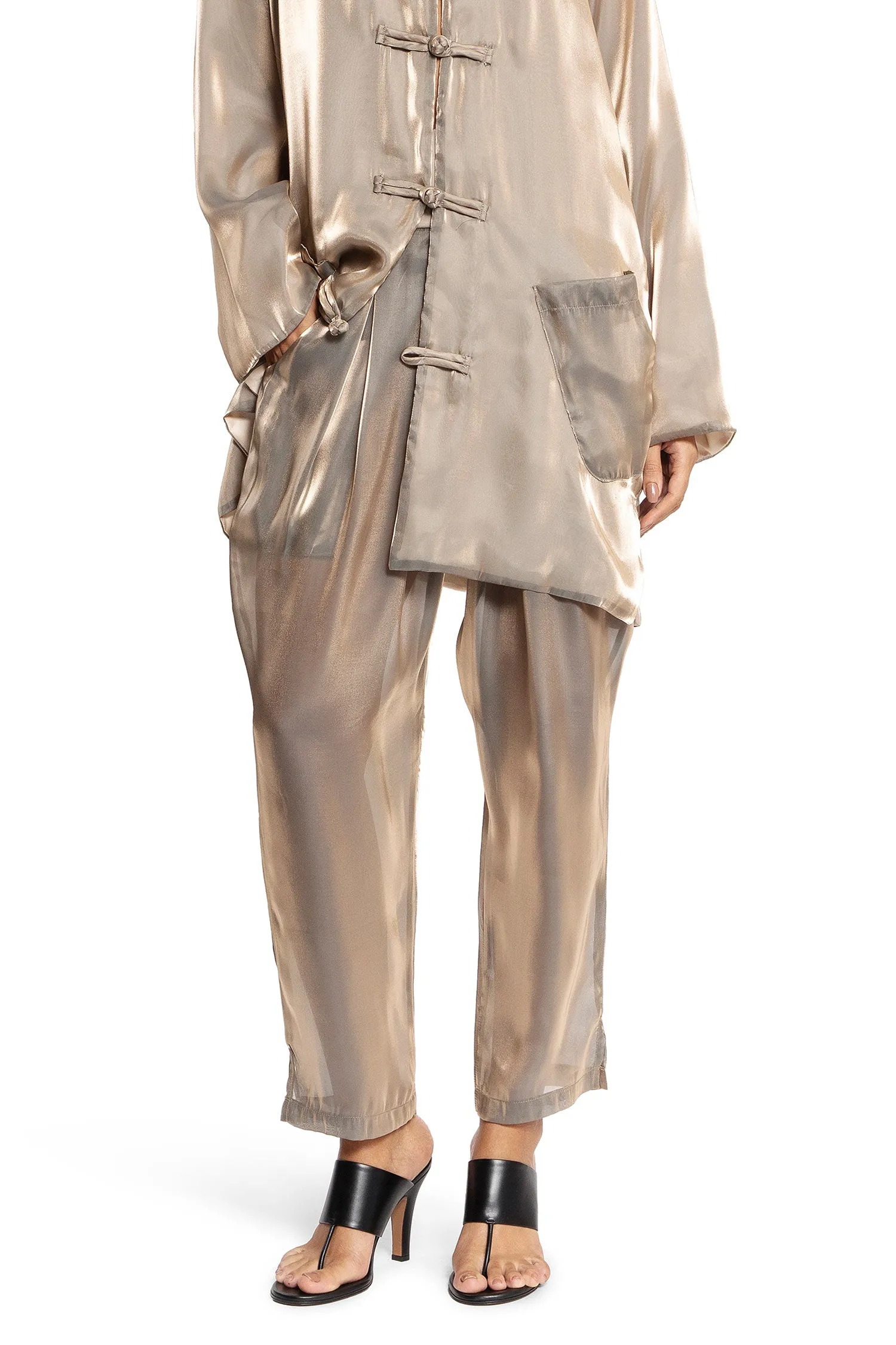Liquid Gold Pleated Trousers in Silk Cotton