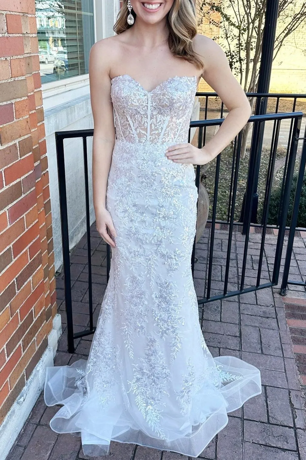 Lisette| White Off The Shoulder Mermaid Lace Long Prom Dress