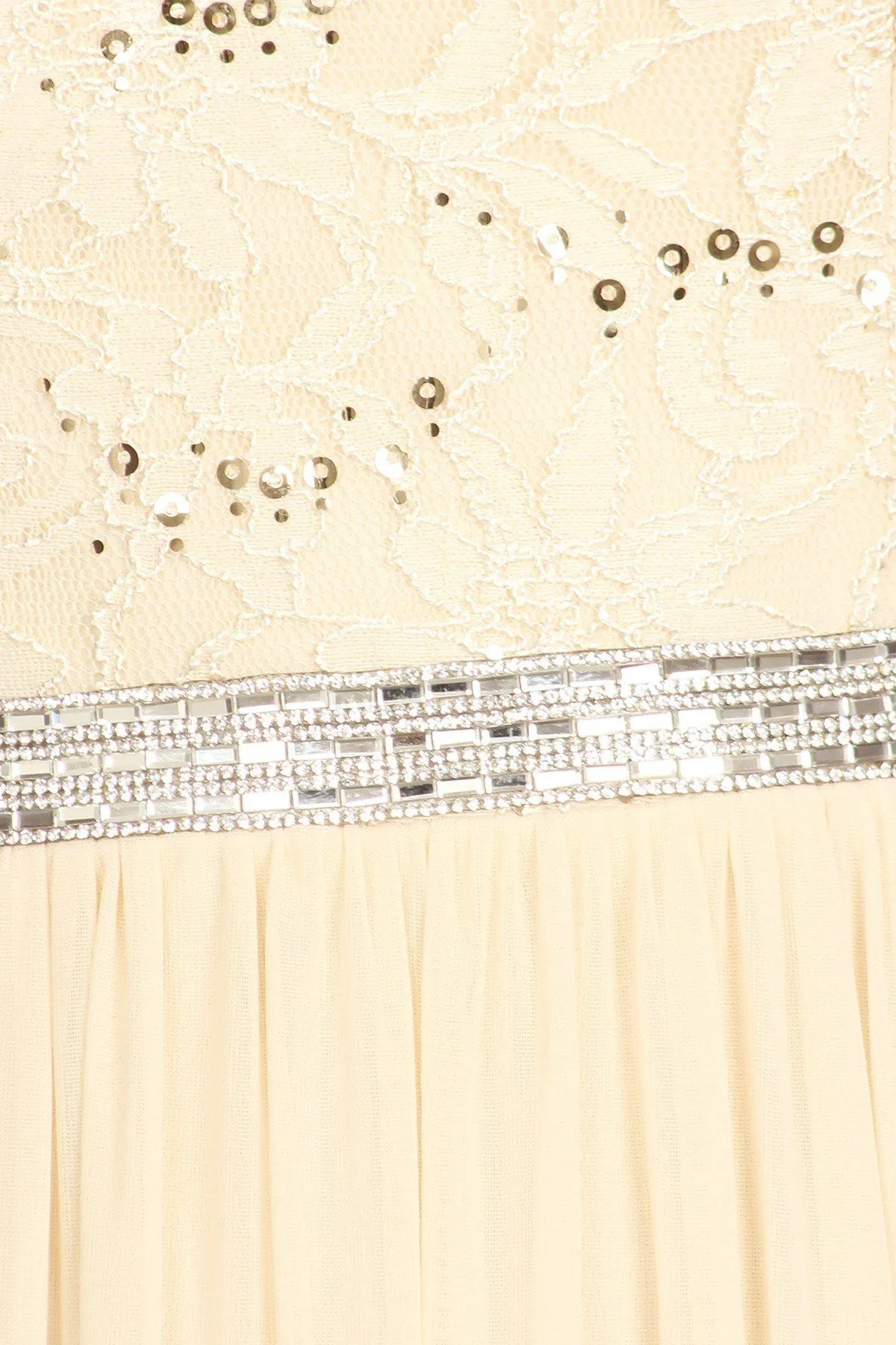 Long Sleeveless Dress with Sequin Lace Bodice by Celavie 6344L