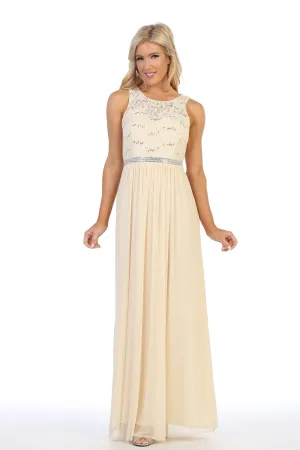 Long Sleeveless Dress with Sequin Lace Bodice by Celavie 6344L