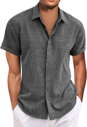 Men's Button Down Shirts Solid Color Hawaiian Beach Shirt Short Sleeve Summer Dress Tops Casual Shirts, M-4XL