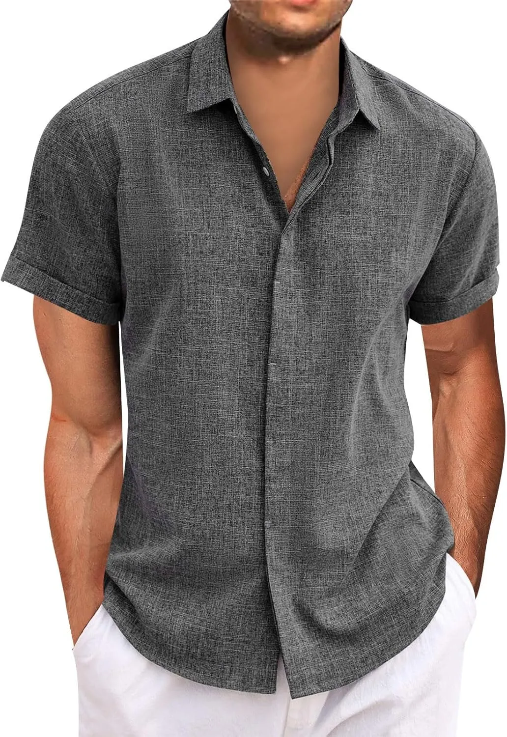 Men's Button Down Shirts Solid Color Hawaiian Beach Shirt Short Sleeve Summer Dress Tops Casual Shirts, M-4XL