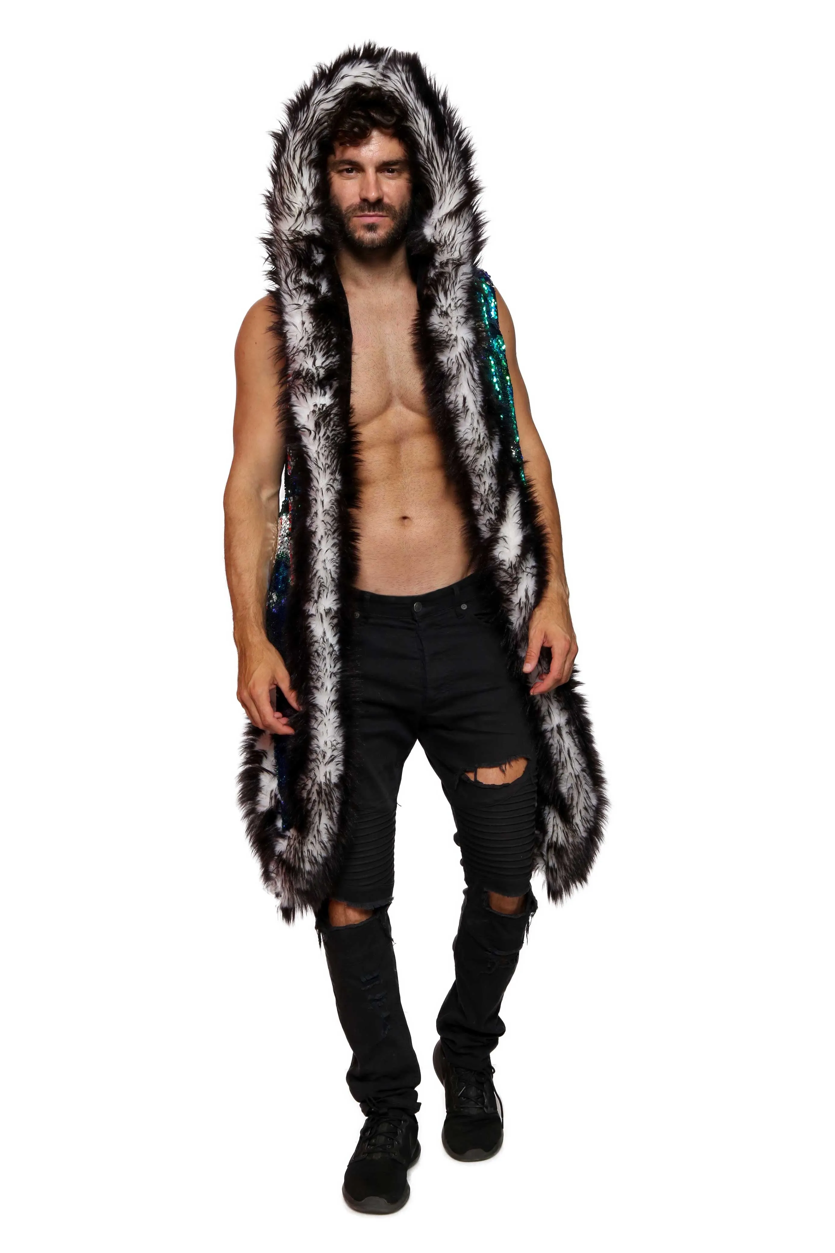 Men's Sequin Vest in "Blue Green Silver"