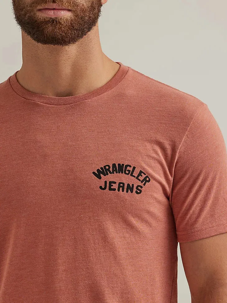 Men's Wrangler 112344157 Back Graphic Short Sleeve Tee Shirt in Redwood