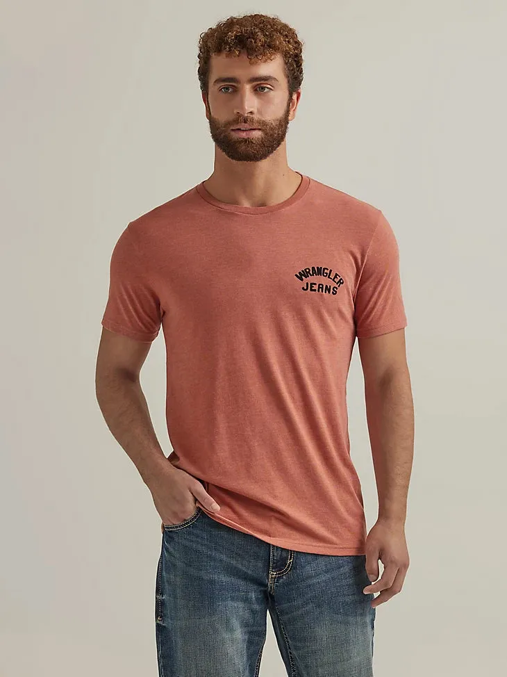 Men's Wrangler 112344157 Back Graphic Short Sleeve Tee Shirt in Redwood