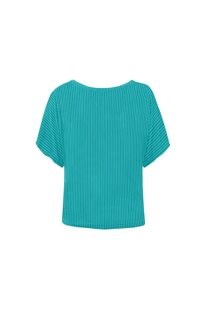 Mint Mini Stripe Women's Batwing-Sleeved Blouse T shirt