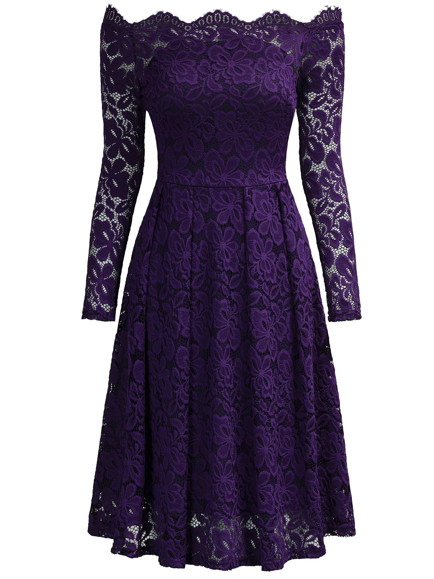 Off-Shoulder Long Sleeve Lace Dress