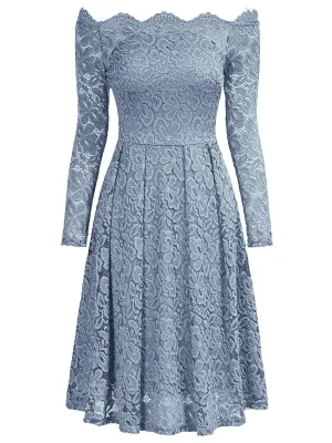 Off-Shoulder Long Sleeve Lace Dress