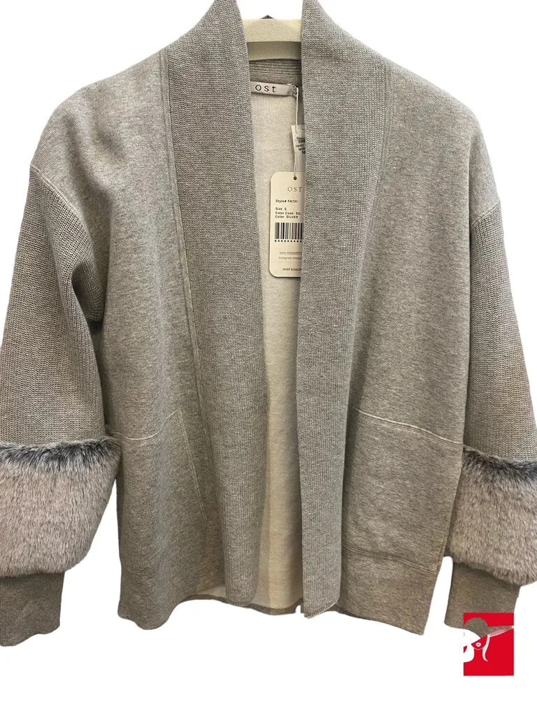 OST open front cardigan with faux fur trim NEW size XS
