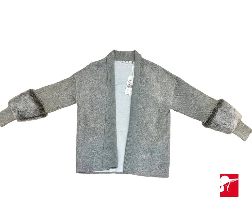 OST open front cardigan with faux fur trim NEW size XS