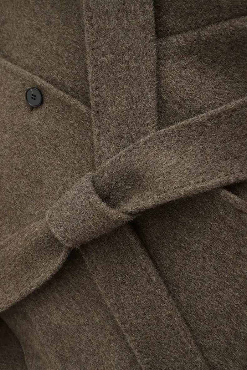 Oversized Wool Alpaca Stand Collar Cape Coat with Belt