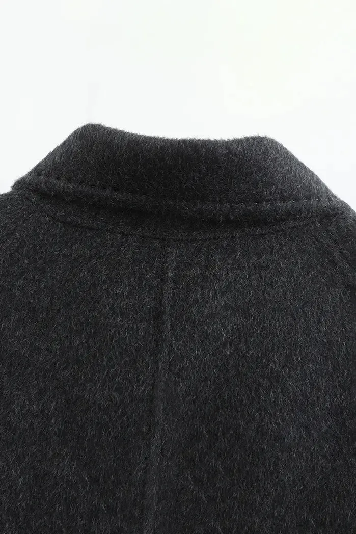 Oversized Wool Alpaca Stand Collar Cape Coat with Belt