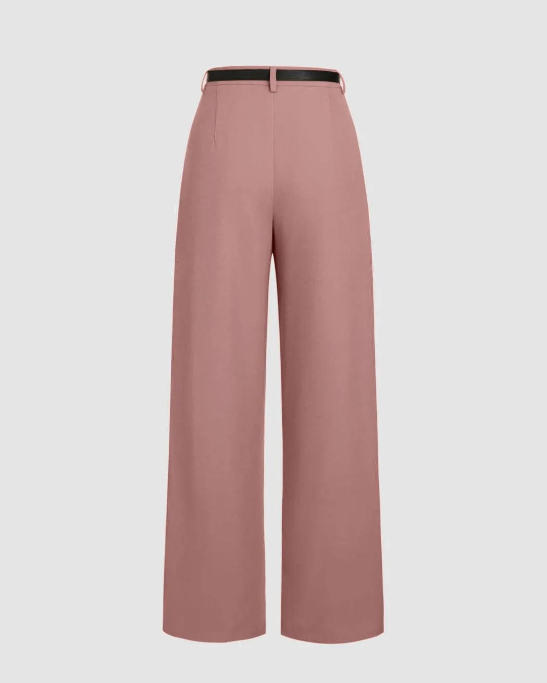 Pleated High Waisted Wide Leg Peach Trousers