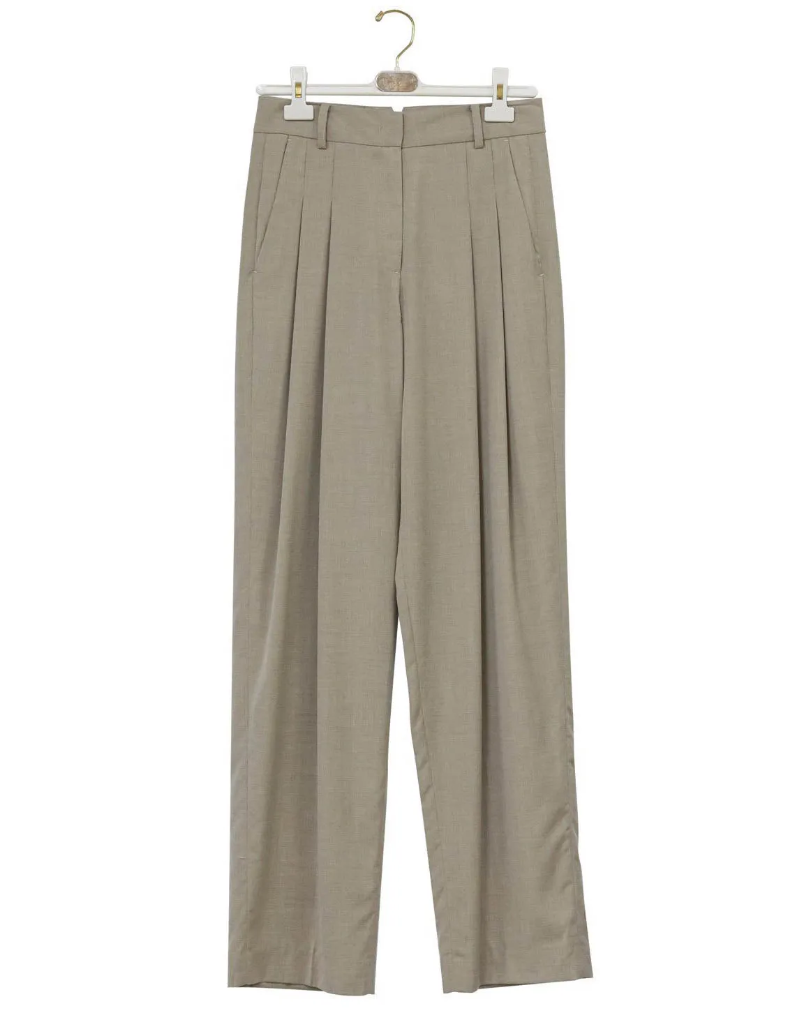 PLEATED WIDE LEG TROUSERS ASH BEIGE