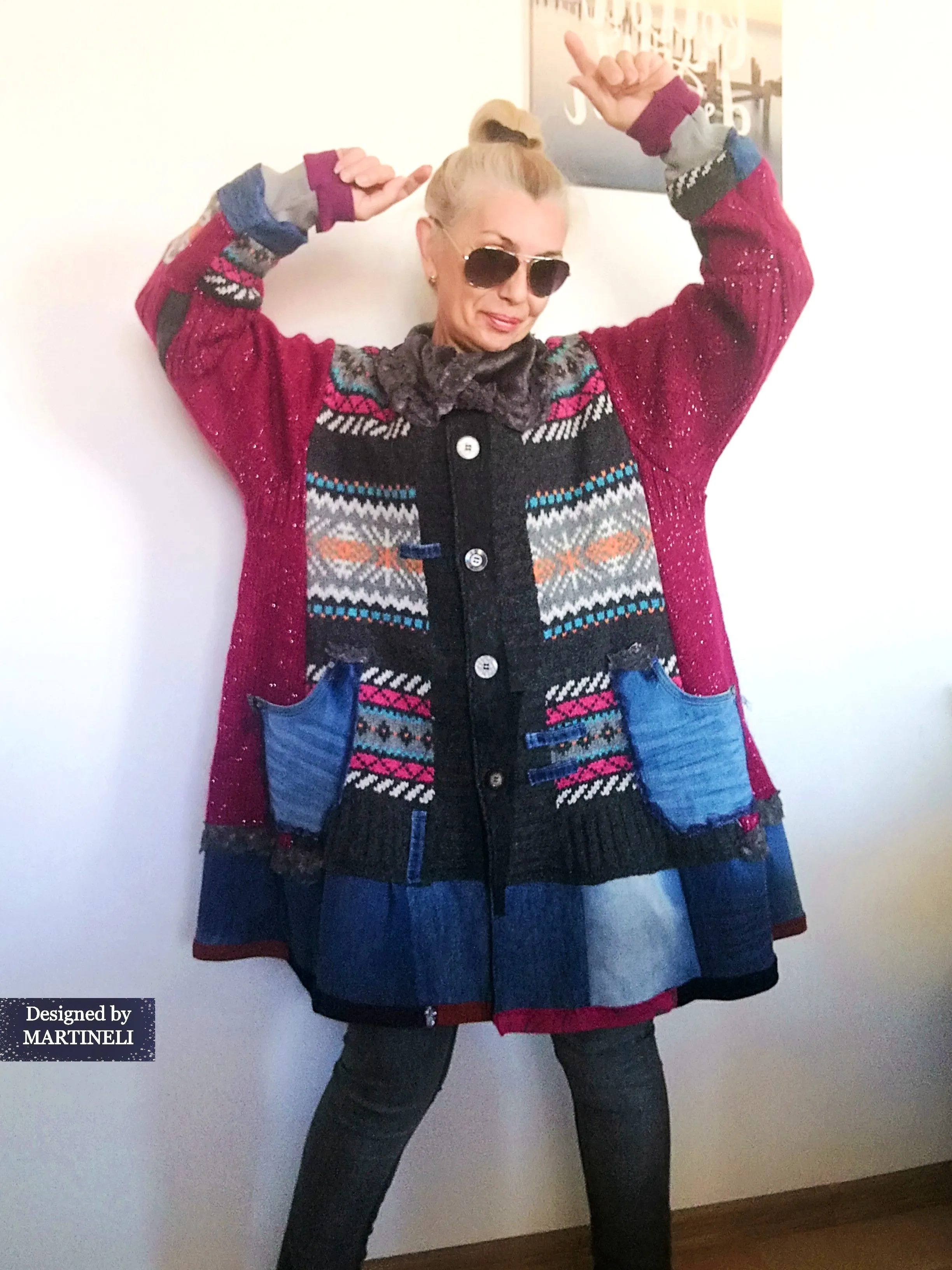 Plus Size Wool Cardigan 3XL Pink Jacket Dress Loose Denim Jacket