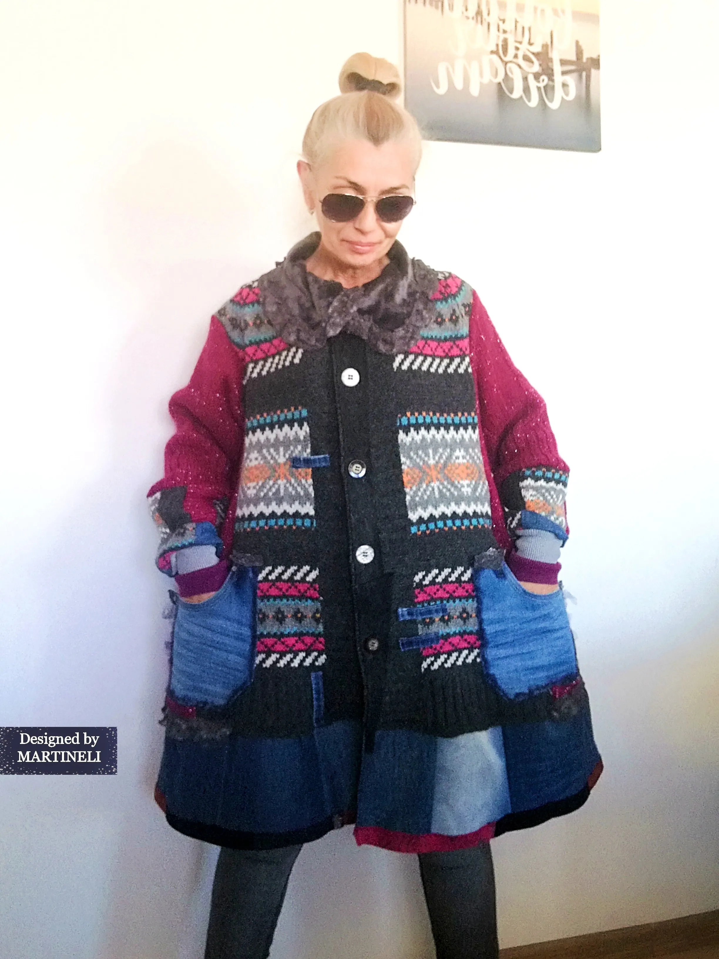 Plus Size Wool Cardigan 3XL Pink Jacket Dress Loose Denim Jacket