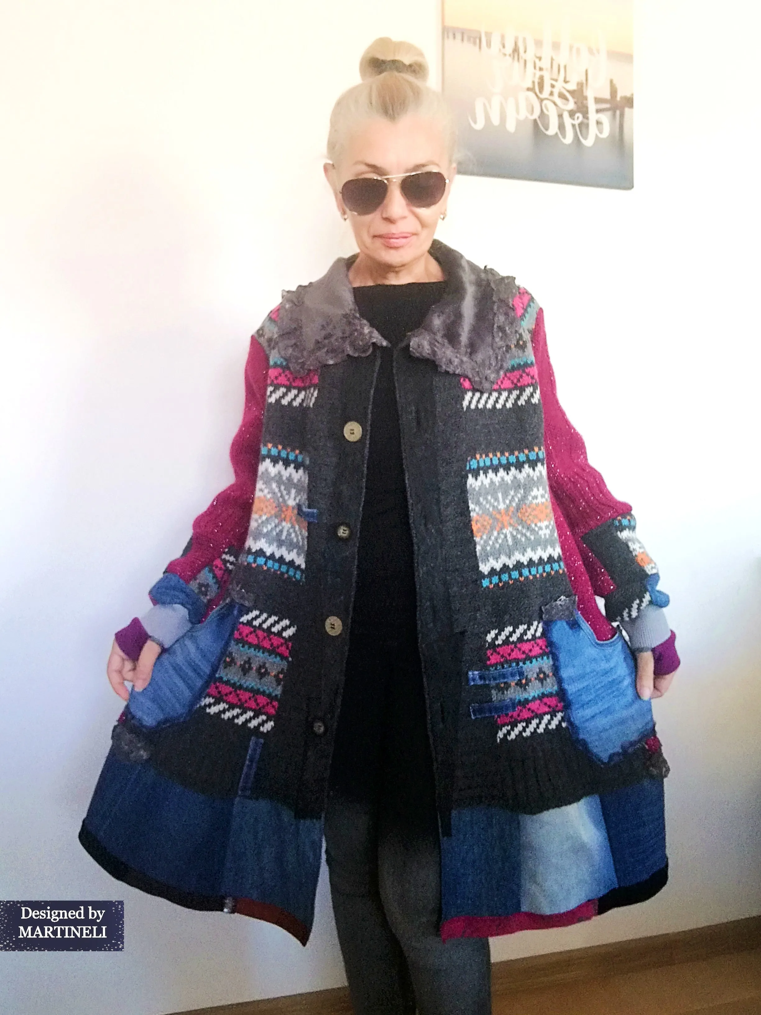 Plus Size Wool Cardigan 3XL Pink Jacket Dress Loose Denim Jacket