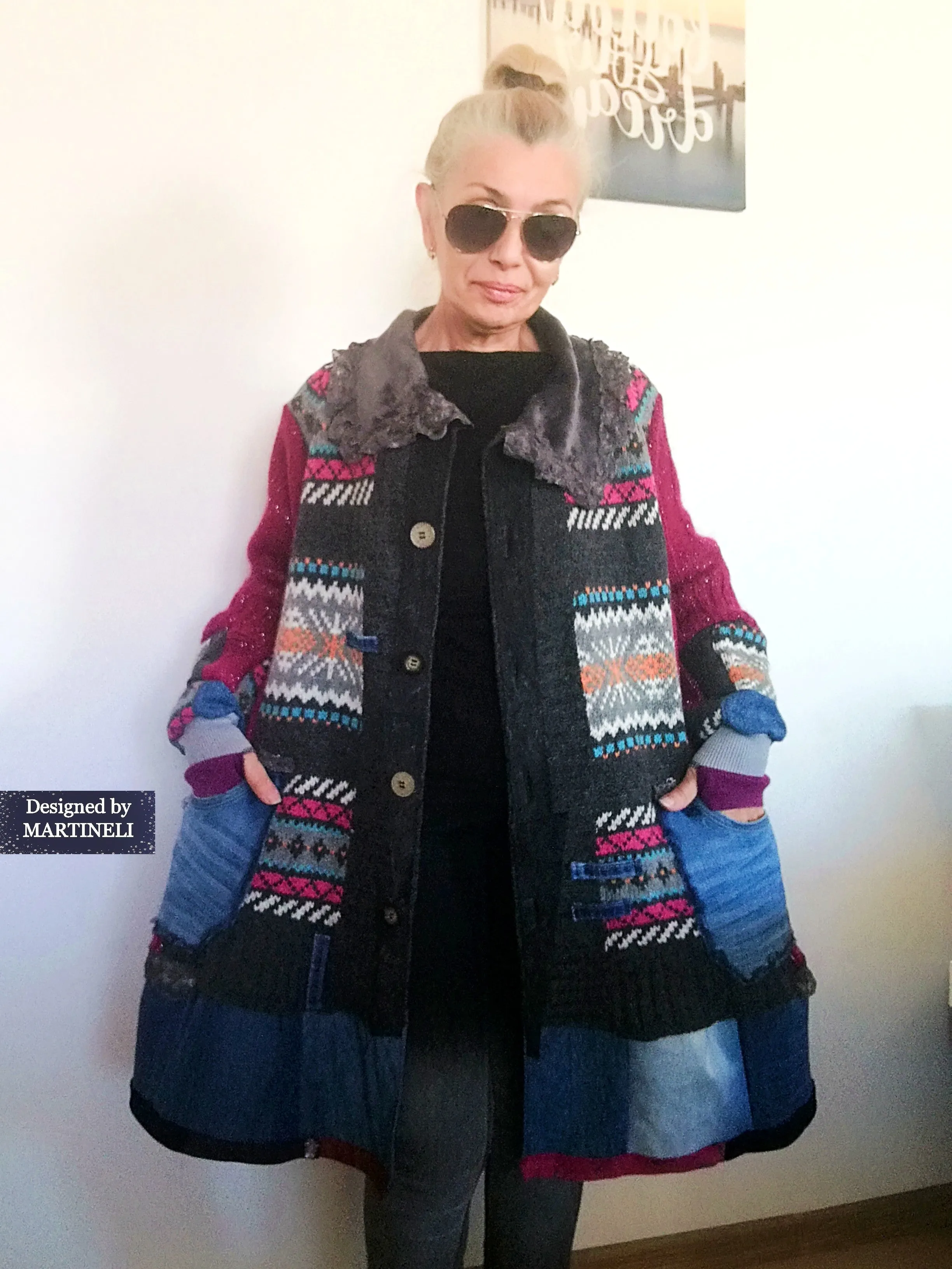 Plus Size Wool Cardigan 3XL Pink Jacket Dress Loose Denim Jacket