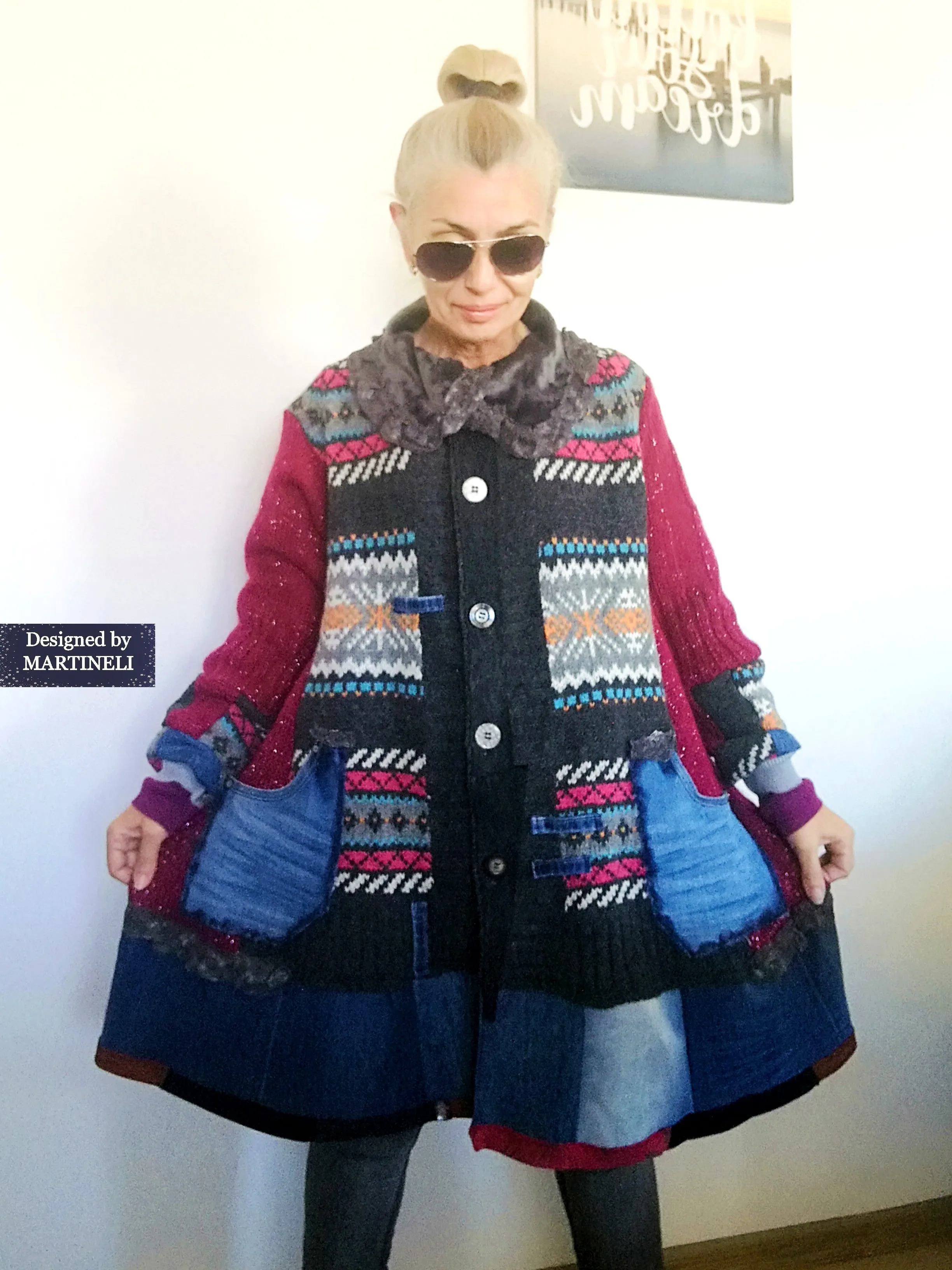 Plus Size Wool Cardigan 3XL Pink Jacket Dress Loose Denim Jacket