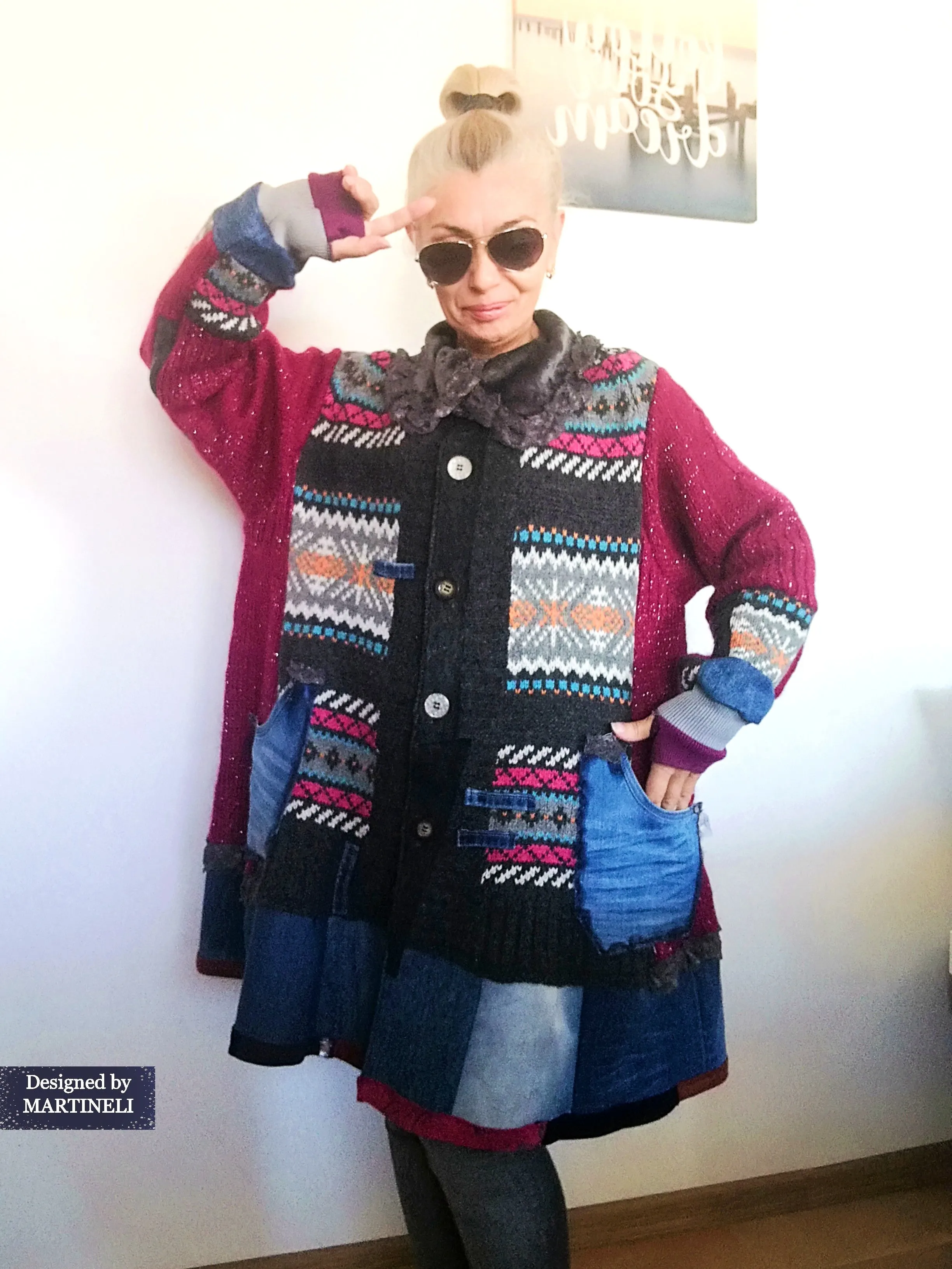 Plus Size Wool Cardigan 3XL Pink Jacket Dress Loose Denim Jacket