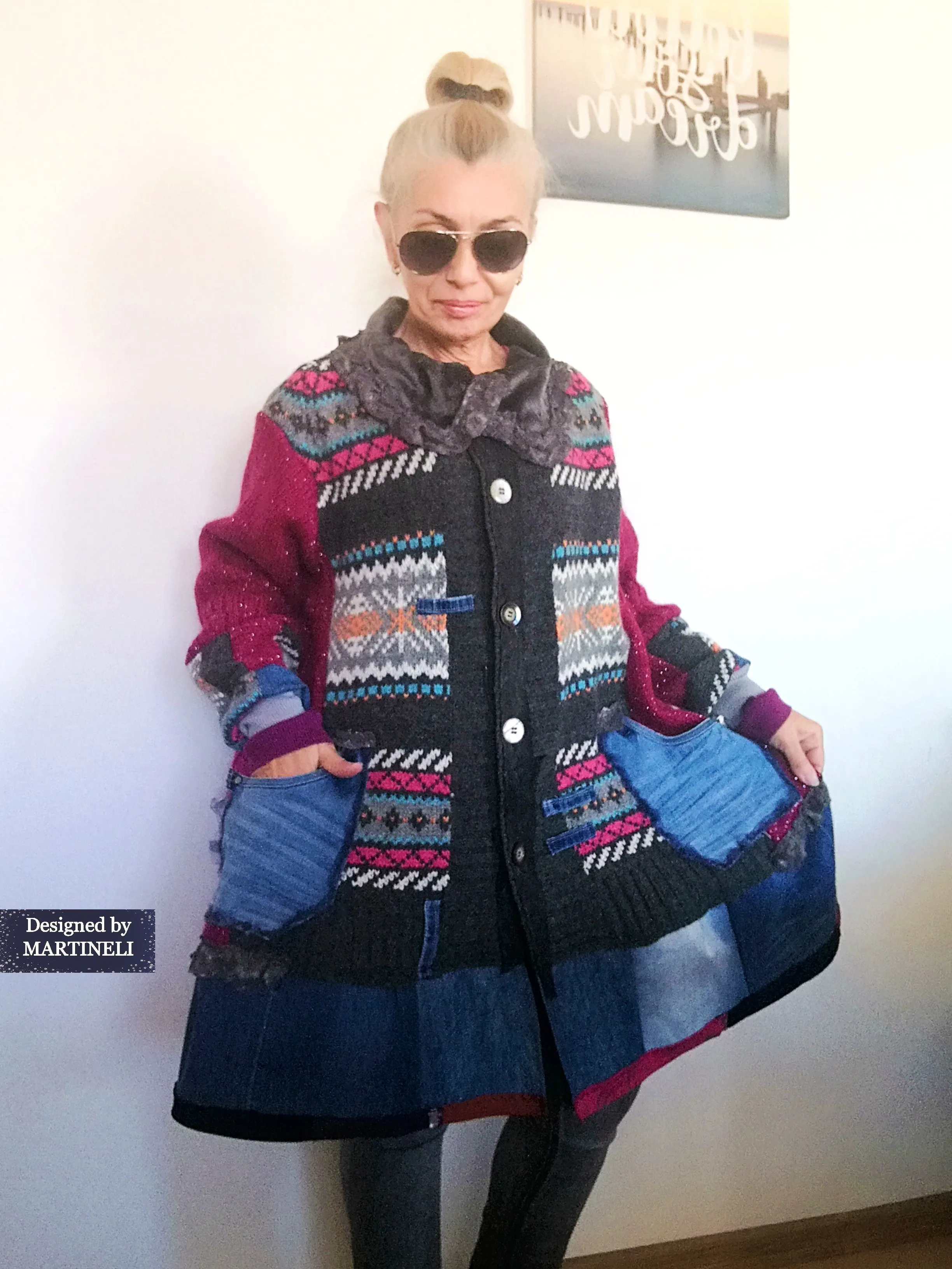 Plus Size Wool Cardigan 3XL Pink Jacket Dress Loose Denim Jacket