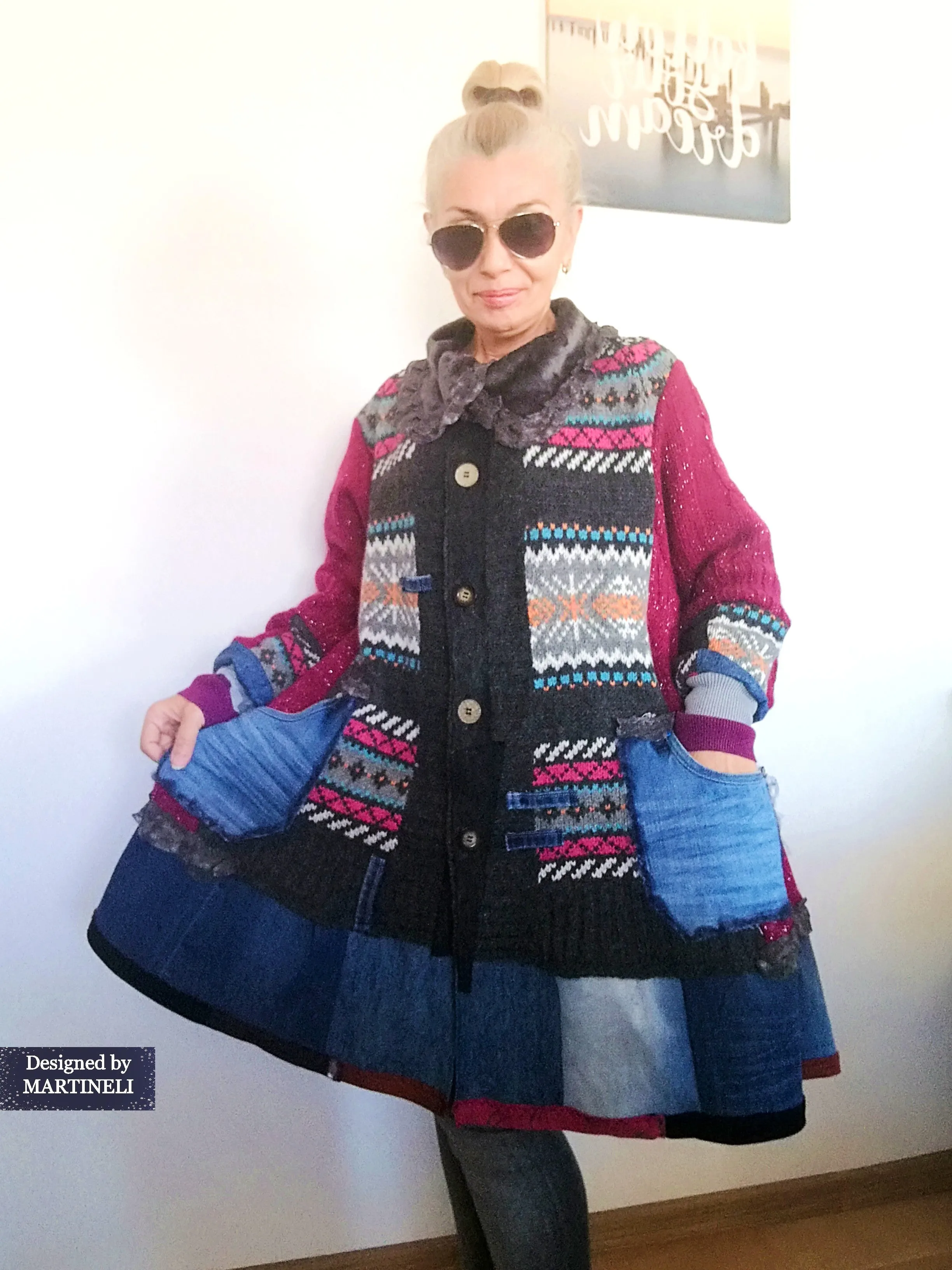Plus Size Wool Cardigan 3XL Pink Jacket Dress Loose Denim Jacket