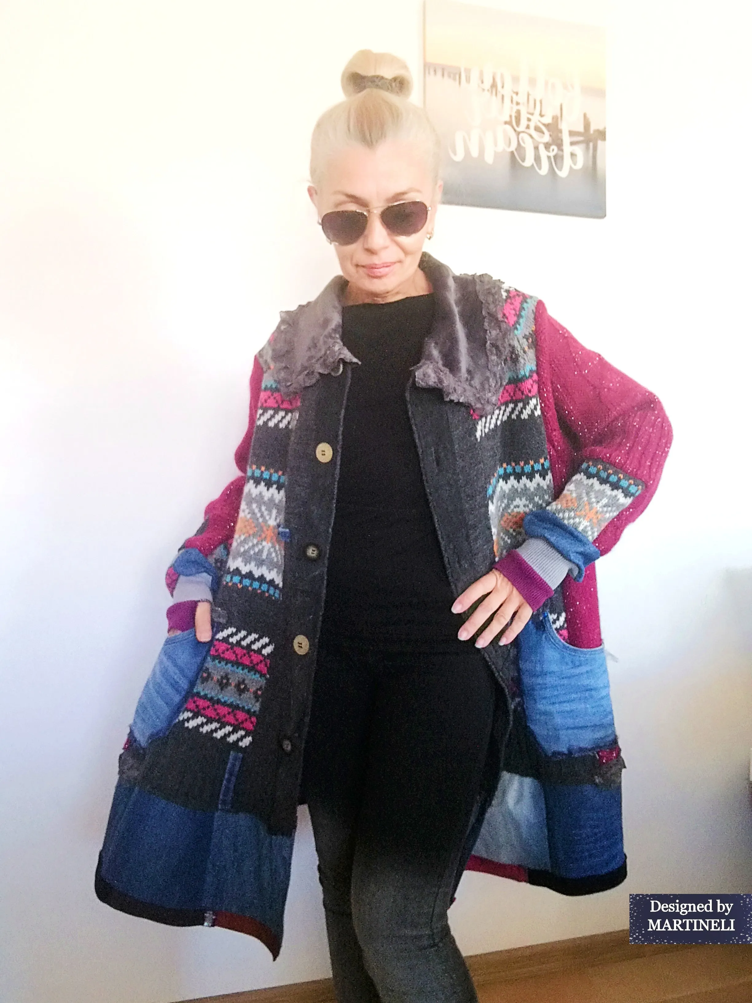Plus Size Wool Cardigan 3XL Pink Jacket Dress Loose Denim Jacket