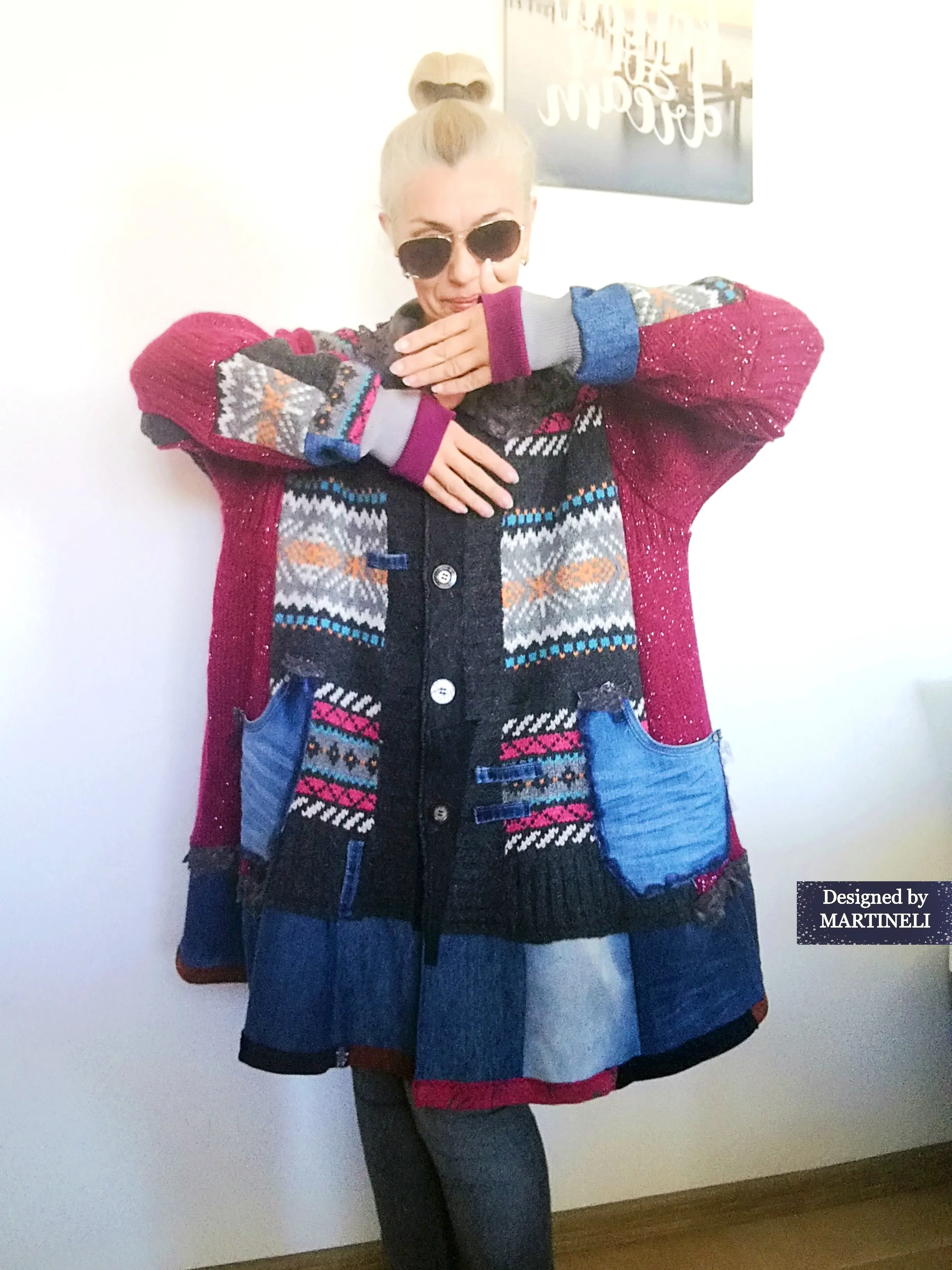 Plus Size Wool Cardigan 3XL Pink Jacket Dress Loose Denim Jacket
