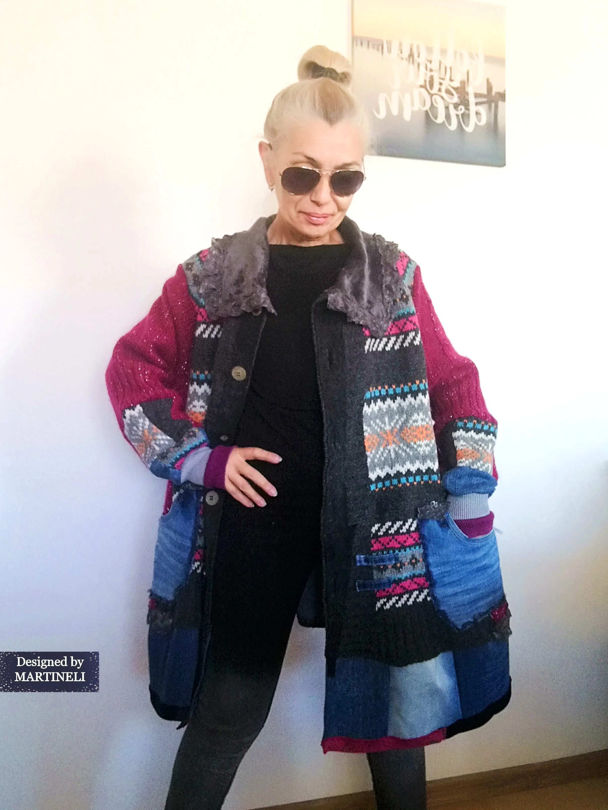 Plus Size Wool Cardigan 3XL Pink Jacket Dress Loose Denim Jacket
