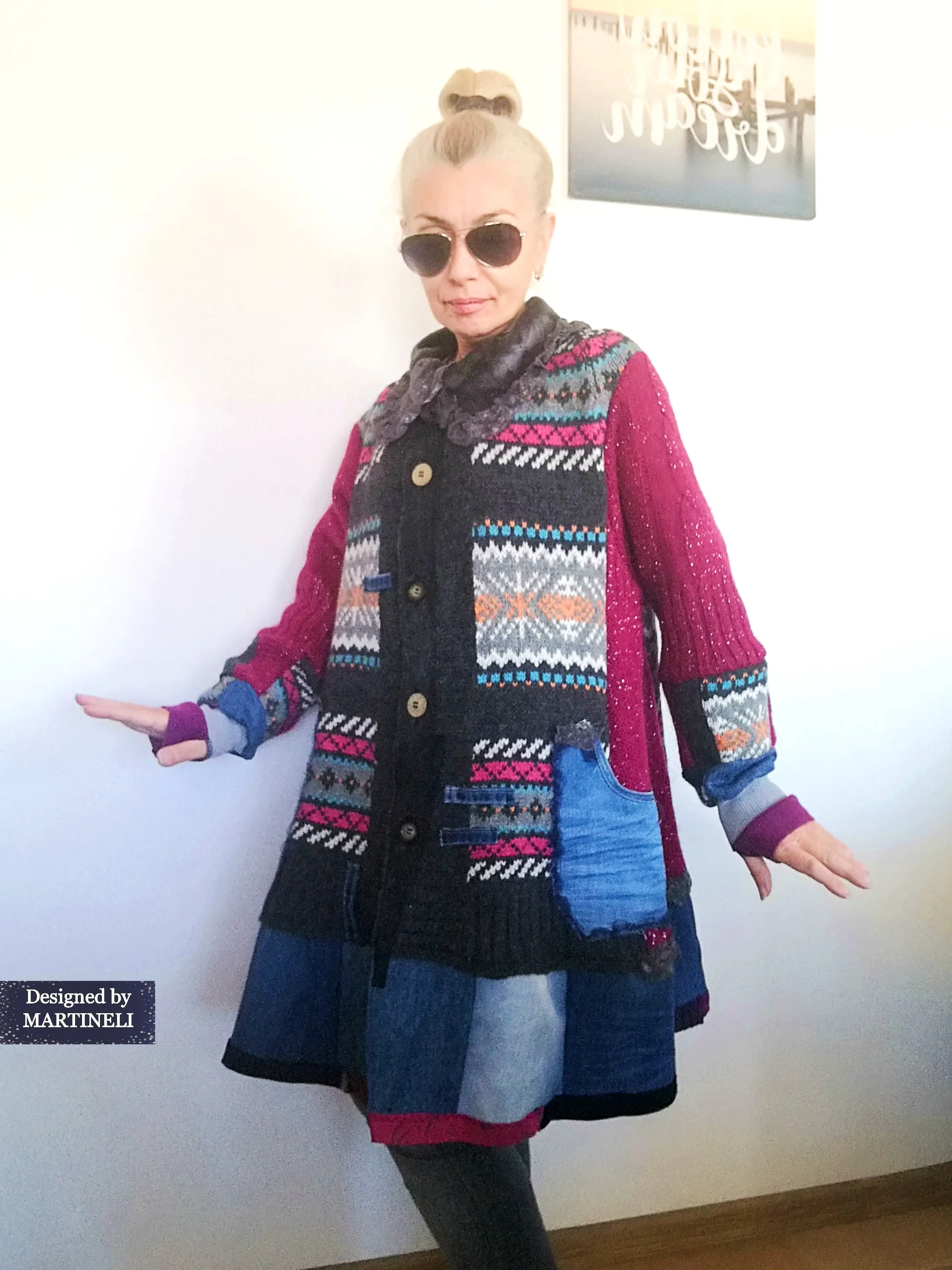 Plus Size Wool Cardigan 3XL Pink Jacket Dress Loose Denim Jacket