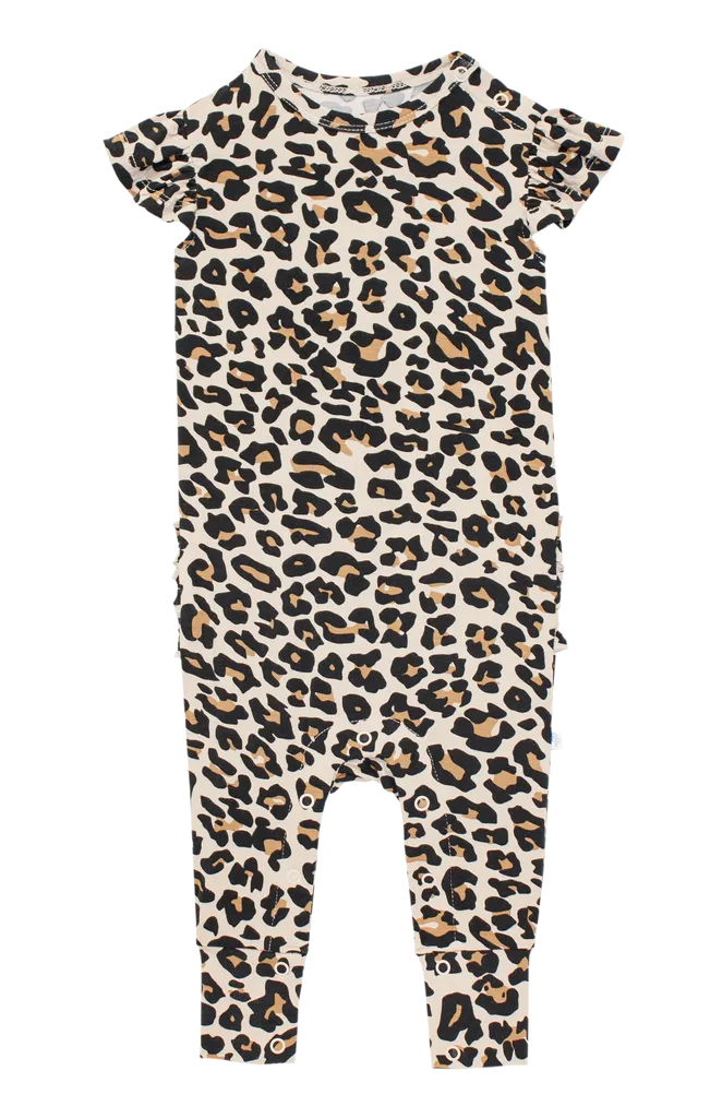 Posh Peanut Ruffle Cap Sleeve Romper - Lana Leopard Tan