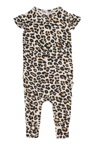 Posh Peanut Ruffle Cap Sleeve Romper - Lana Leopard Tan